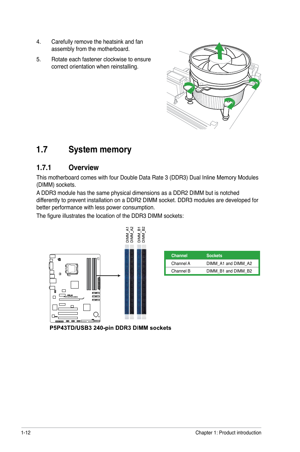 7 system memory, 1 overview, System memory -12 1.7.1 | Overview -12 | Asus P5P43TD/USB3 User Manual | Page 22 / 64