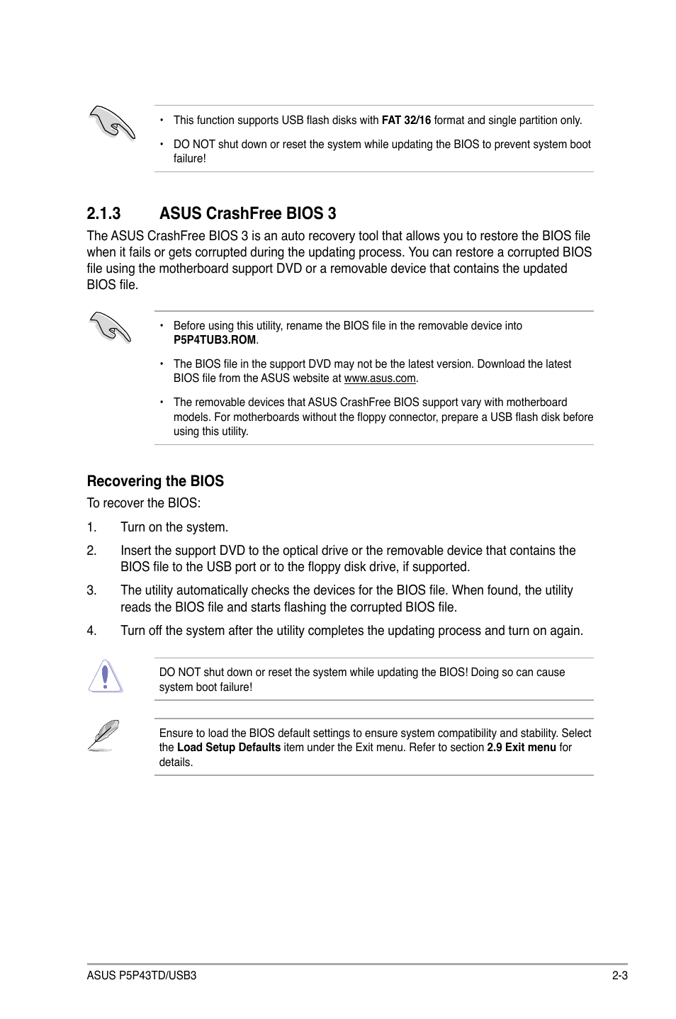 3 asus crashfree bios 3, Asus crashfree bios 3 -3 | Asus P5P43TD/USB3 User Manual | Page 41 / 64