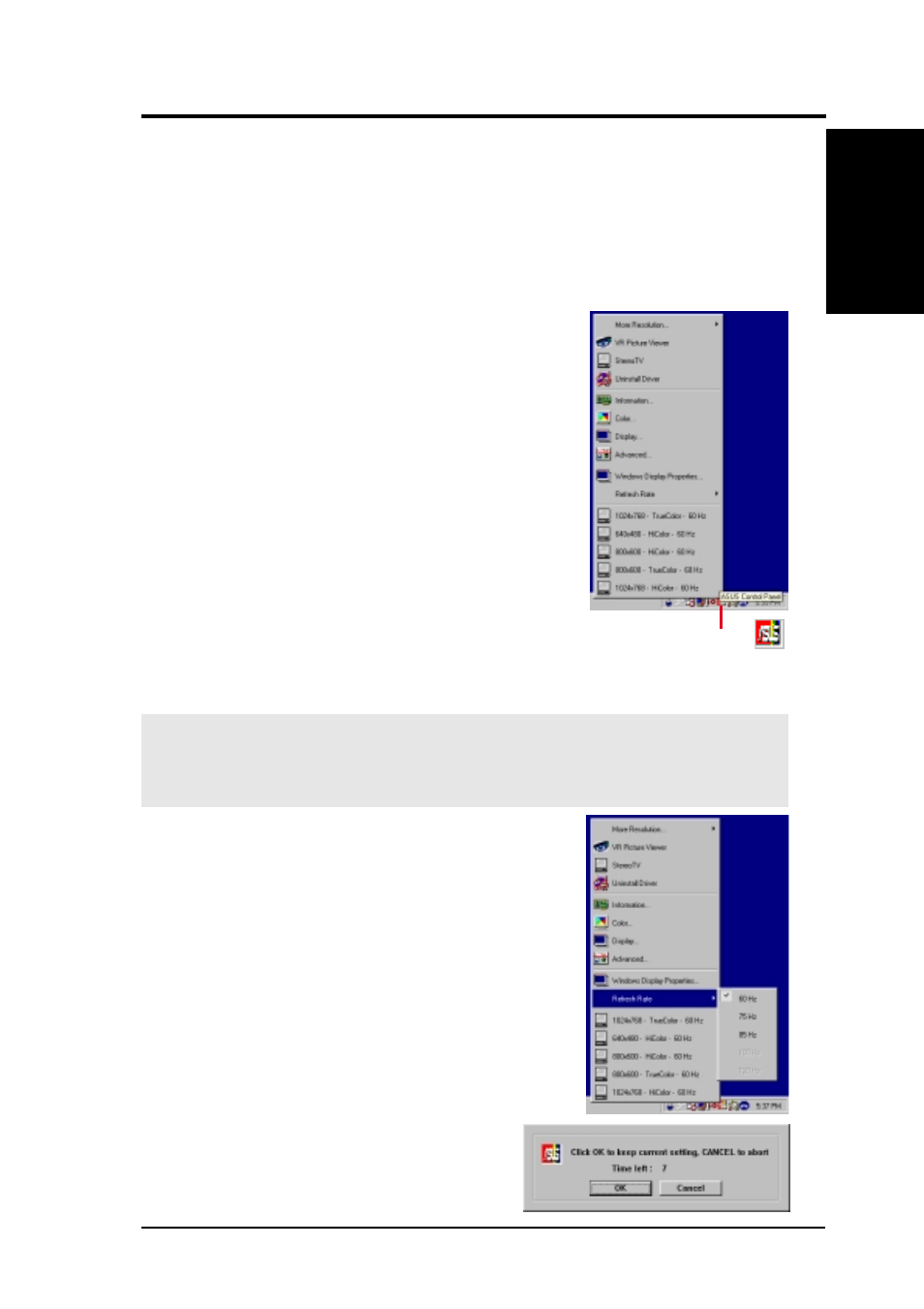 Software reference, 7 asus control panel, 1 refresh rate | Asus CUA User Manual | Page 105 / 136