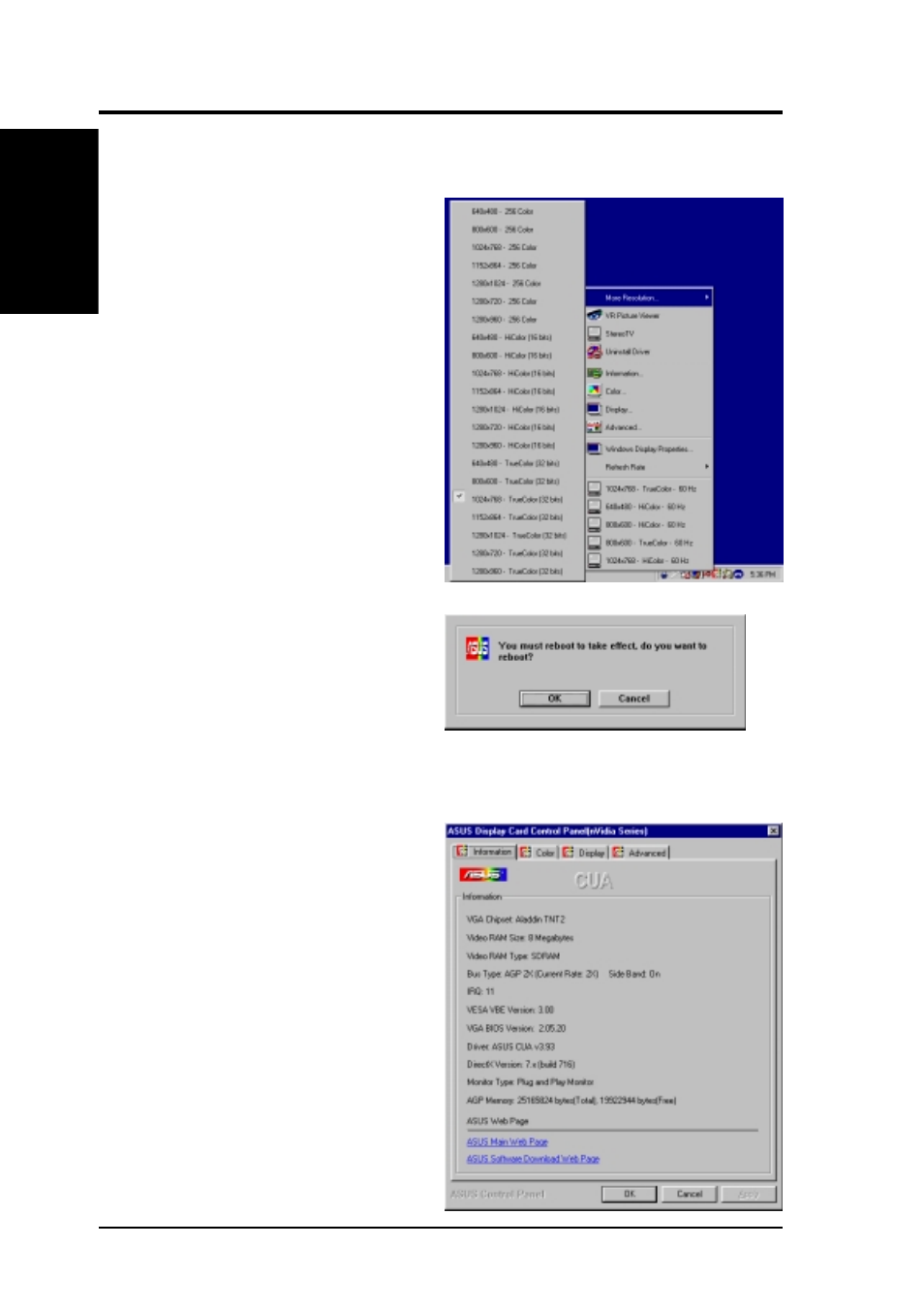 Software reference, 2 more resolution, 3 information | Asus CUA User Manual | Page 106 / 136