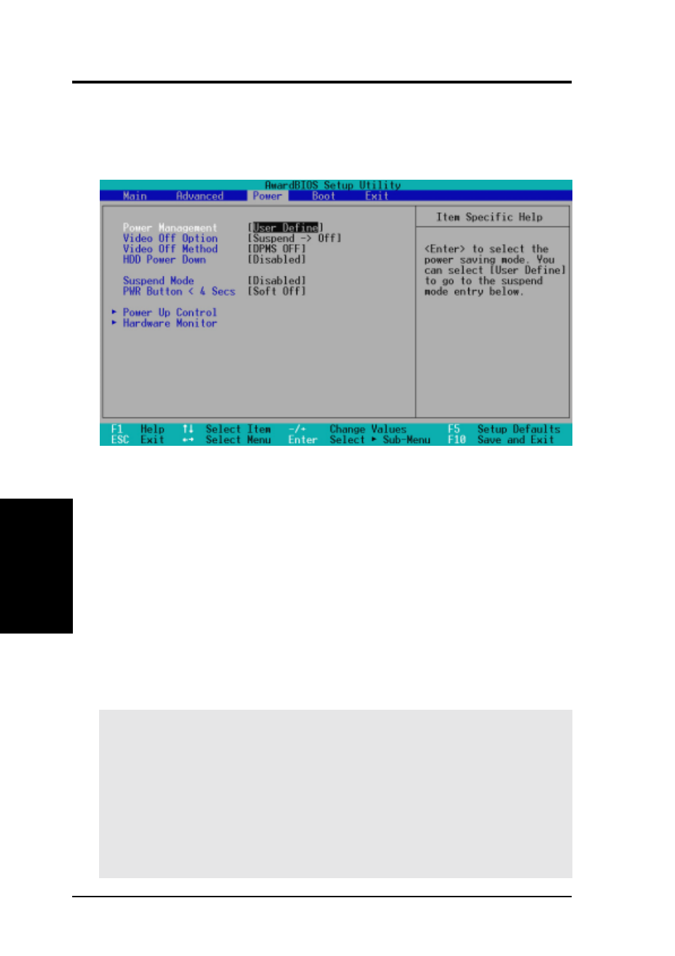 Bios setup, 5 power menu | Asus CUA User Manual | Page 68 / 136