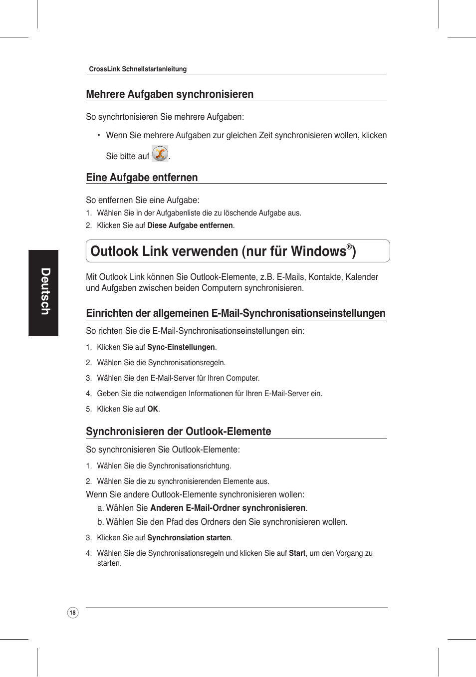 Outlook link verwenden (nur für windows, Deutsch | Asus CrossLink Plus User Manual | Page 18 / 92