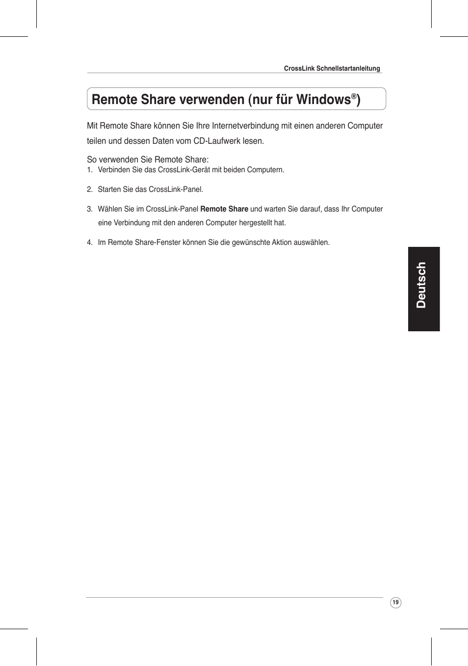 Remote share verwenden (nur für windows, Deutsch | Asus CrossLink Plus User Manual | Page 19 / 92