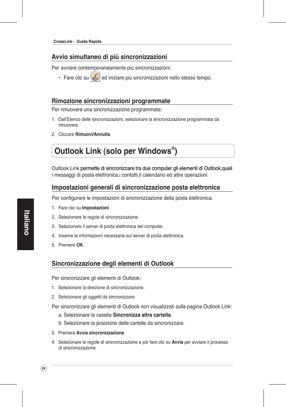Outlook link (solo per windows, Italiano | Asus CrossLink Plus User Manual | Page 24 / 92