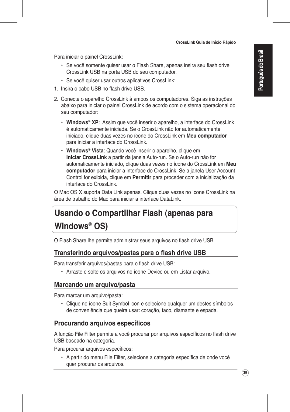 Usando o compartilhar flash (apenas para windows, Marcando um arquivo/pasta, Procurando arquivos específicos | Asus CrossLink Plus User Manual | Page 39 / 92