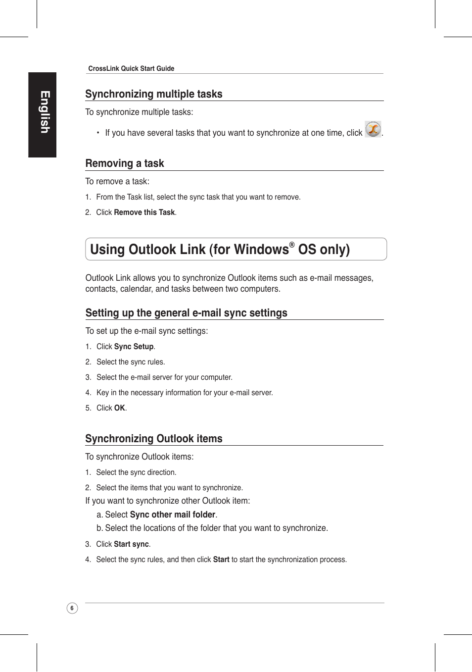 Using outlook link (for windows, Os only), English | Asus CrossLink Plus User Manual | Page 6 / 92