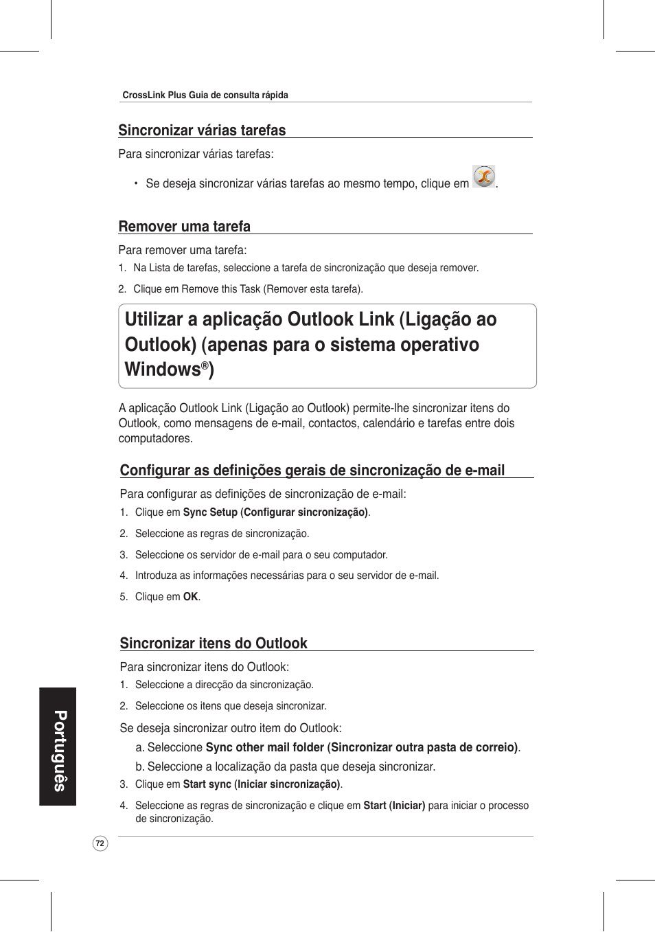 Português | Asus CrossLink Plus User Manual | Page 72 / 92