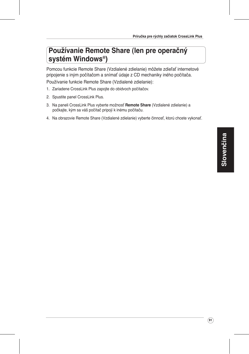 Slovenčina | Asus CrossLink Plus User Manual | Page 91 / 92