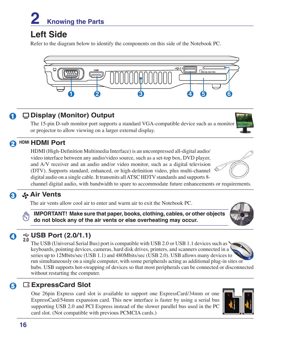 Left side | Asus X20S User Manual | Page 16 / 87