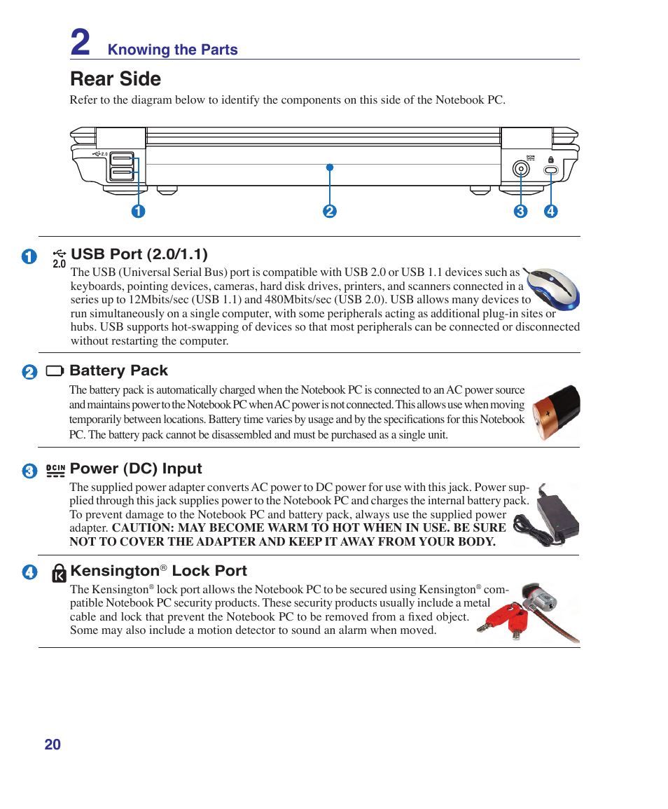 Rear side | Asus X20S User Manual | Page 20 / 87