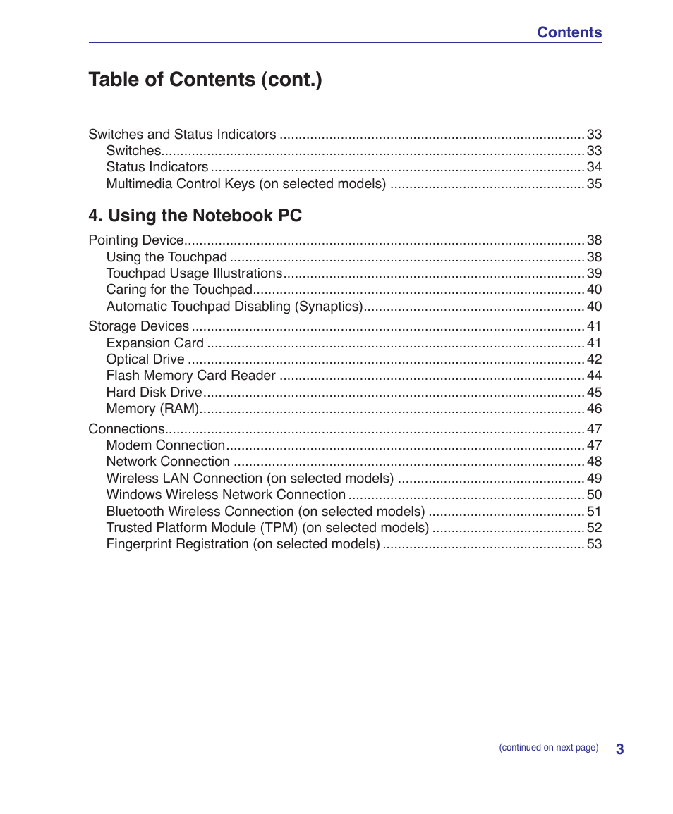 Table of contents (cont.) | Asus X20S User Manual | Page 3 / 87