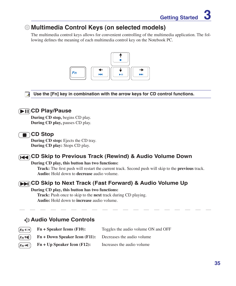 Multimedia control keys (on selected models) | Asus X20S User Manual | Page 35 / 87