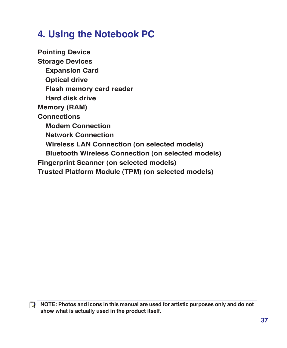 Using the notebook pc | Asus X20S User Manual | Page 37 / 87