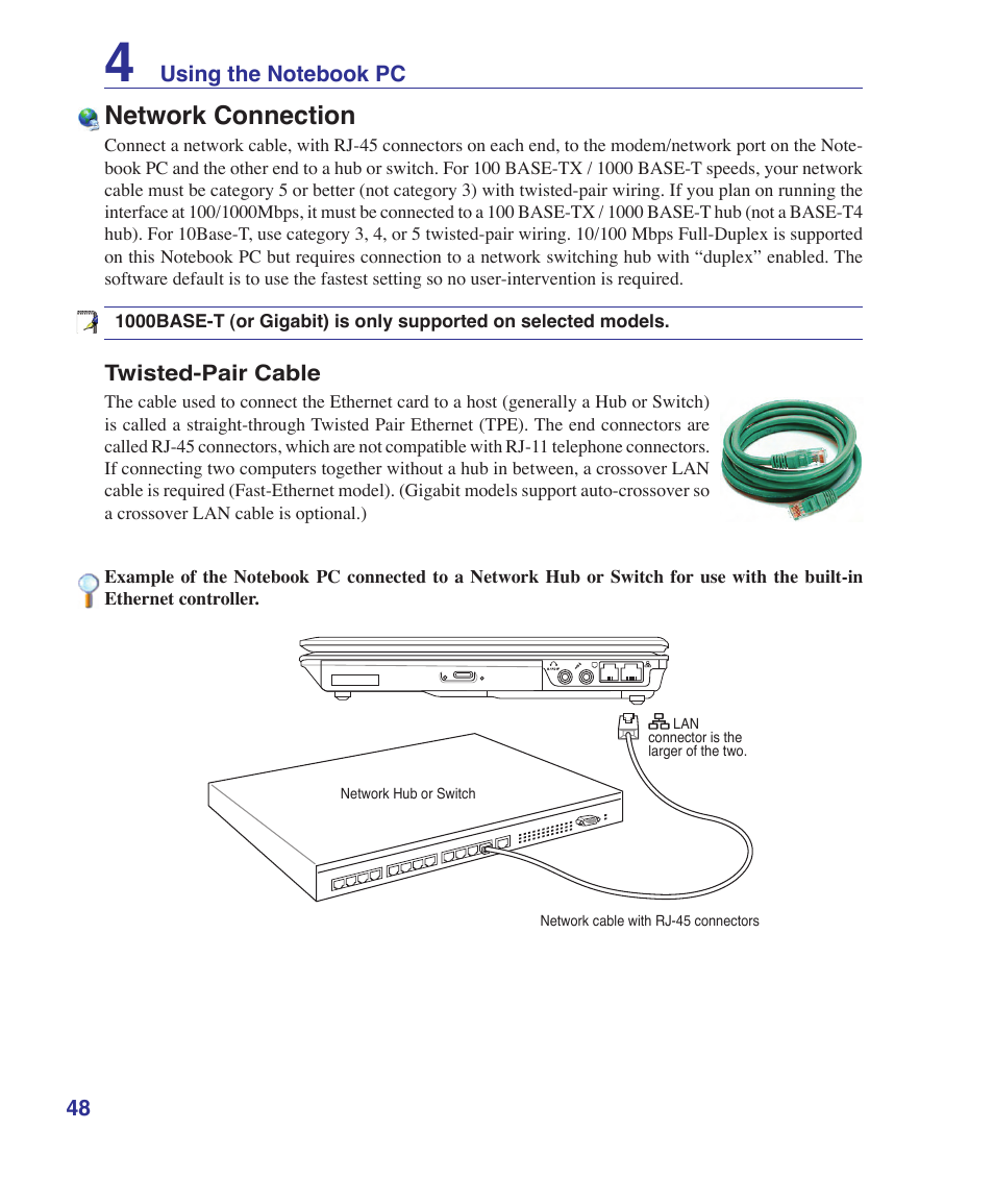 Network connection | Asus X20S User Manual | Page 48 / 87