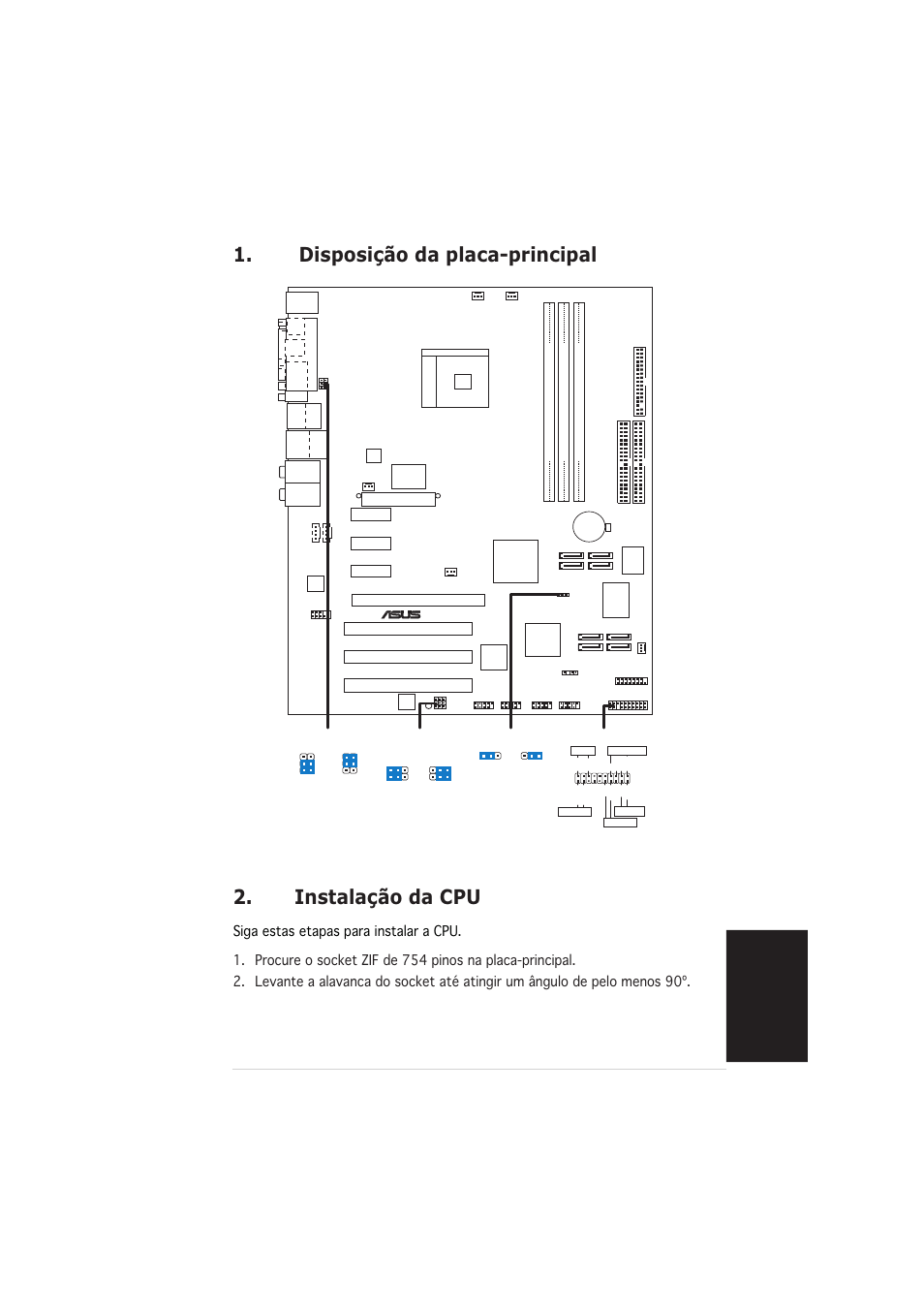 Disposição da placa-principal, Instalação da cpu, Português | Asus k8n4-e deluxe | Asus K8N4-E DELUXE User Manual | Page 17 / 20