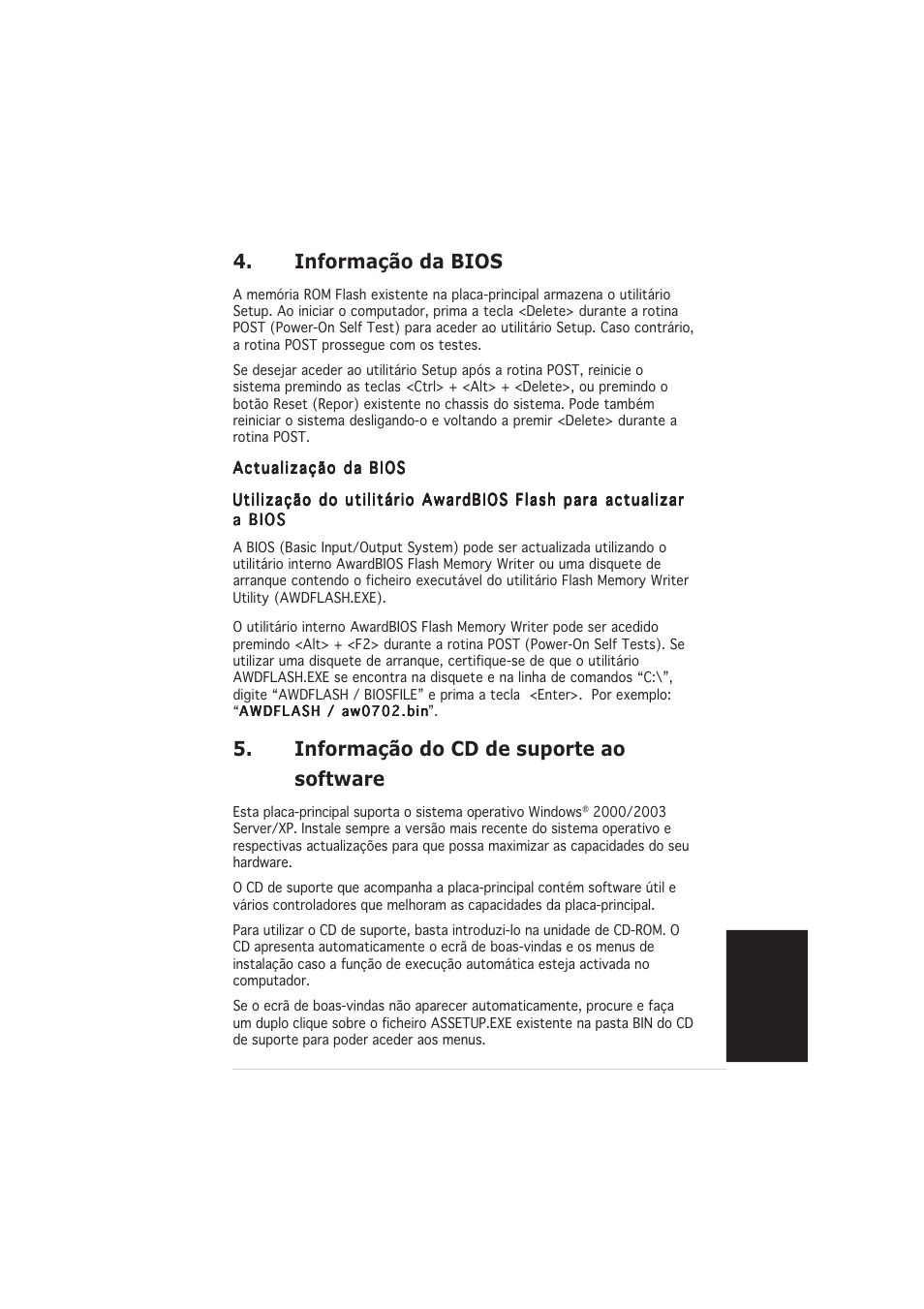 Informação da bios, Informação do cd de suporte ao software | Asus K8N4-E DELUXE User Manual | Page 19 / 20