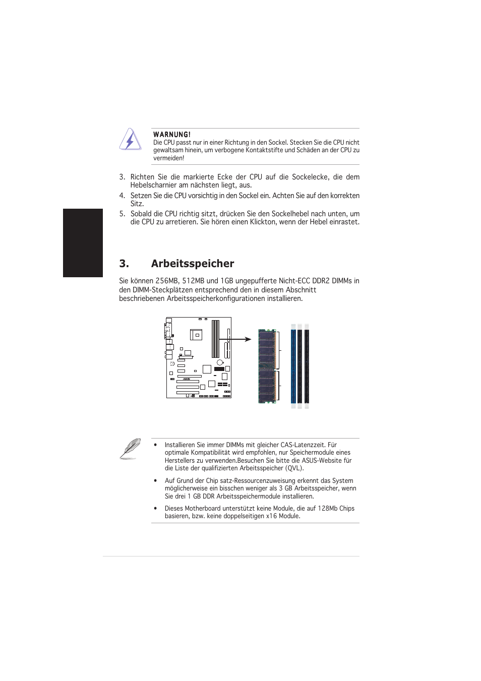 Arbeitsspeicher, Deutsch | Asus K8N4-E DELUXE User Manual | Page 6 / 20