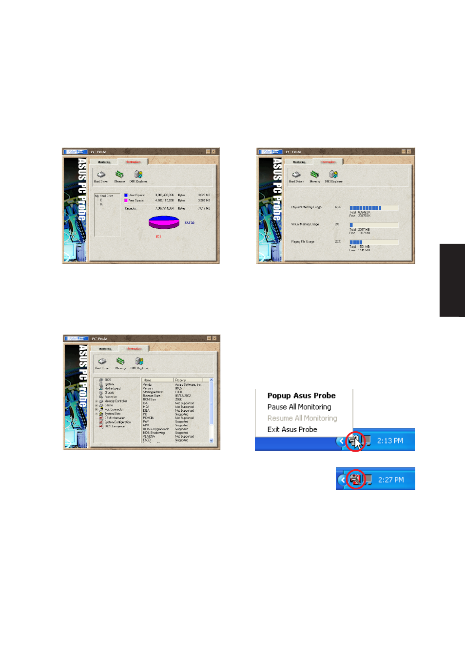 Pc probe taskbar icon, Using pc probe monitoring (cont’) | Asus S5A User Manual | Page 69 / 90