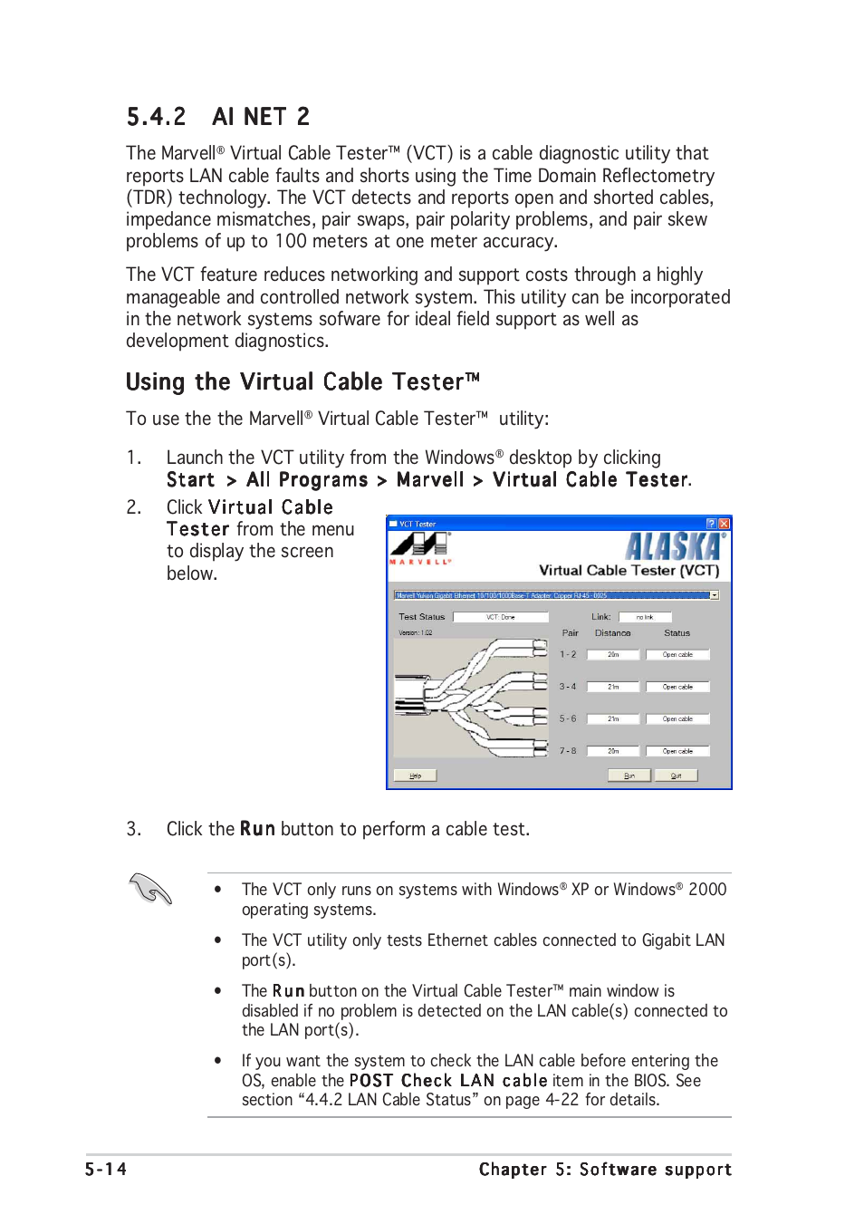 Using the virtual cable tester | Asus P5GD2 Premium User Manual | Page 128 / 156