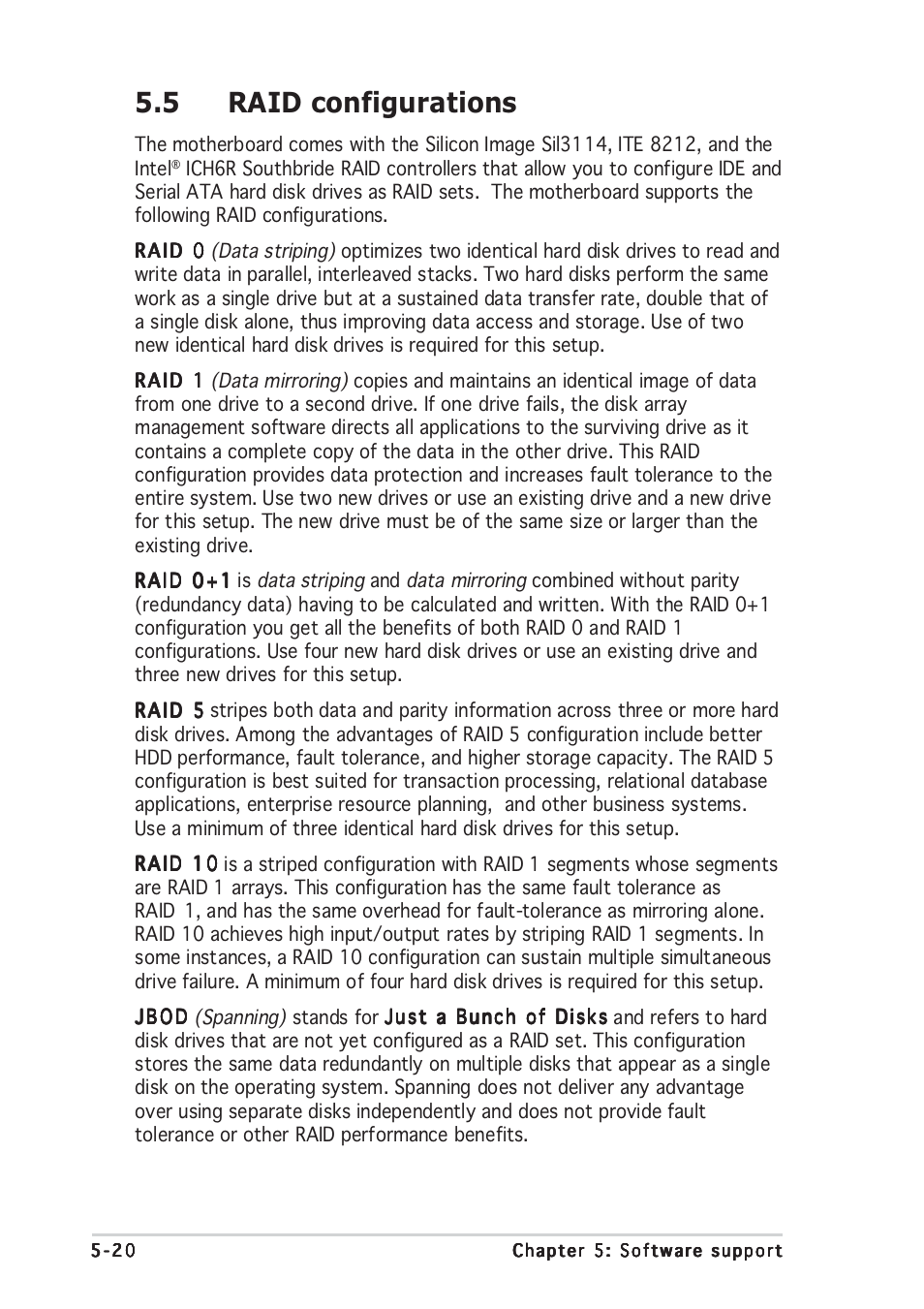 5 raid configurations | Asus P5GD2 Premium User Manual | Page 134 / 156