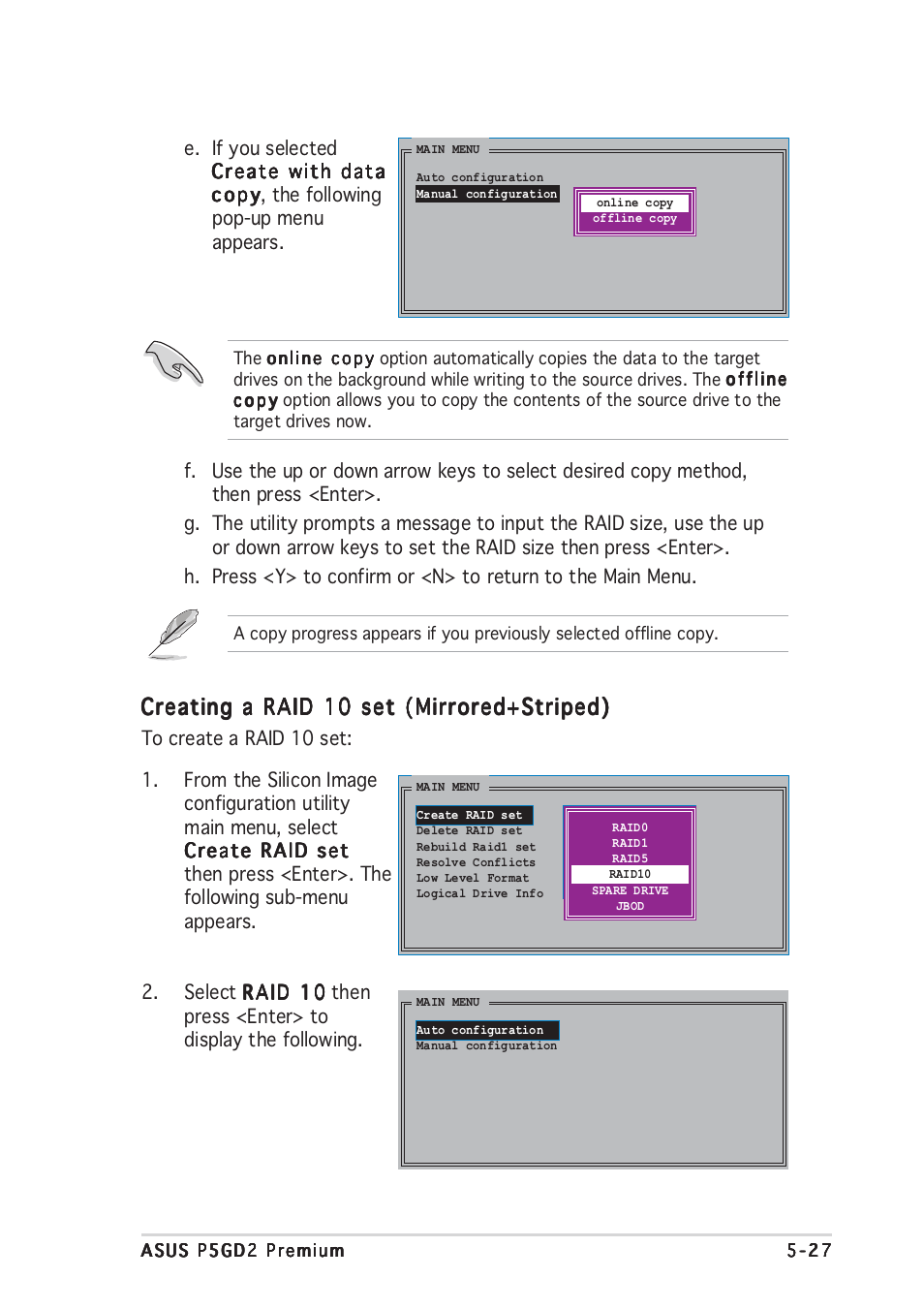 Creating a raid 10 set (mirrored+striped) | Asus P5GD2 Premium User Manual | Page 141 / 156