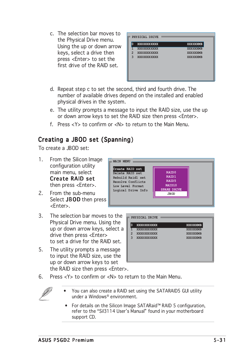 Creating a jbod set (spanning) | Asus P5GD2 Premium User Manual | Page 145 / 156