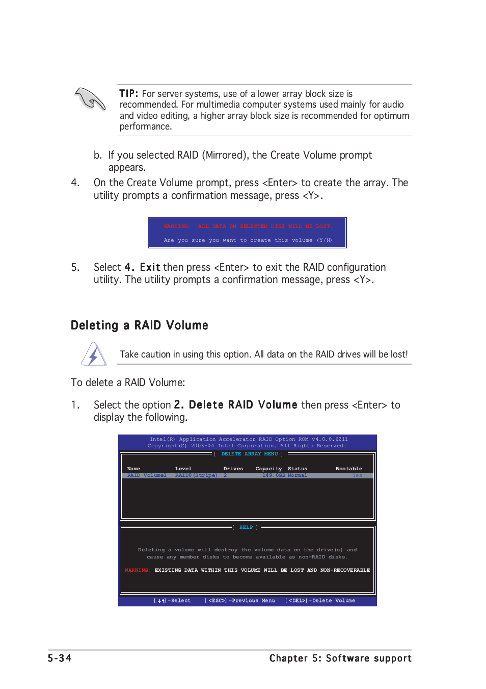 Deleting a raid volume | Asus P5GD2 Premium User Manual | Page 148 / 156