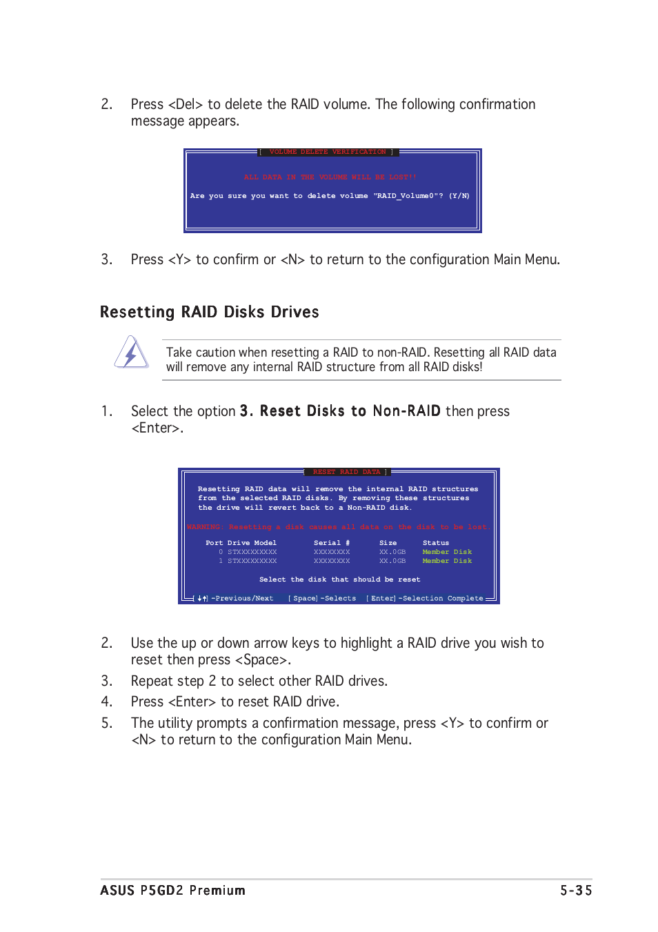 Resetting raid disks drives | Asus P5GD2 Premium User Manual | Page 149 / 156