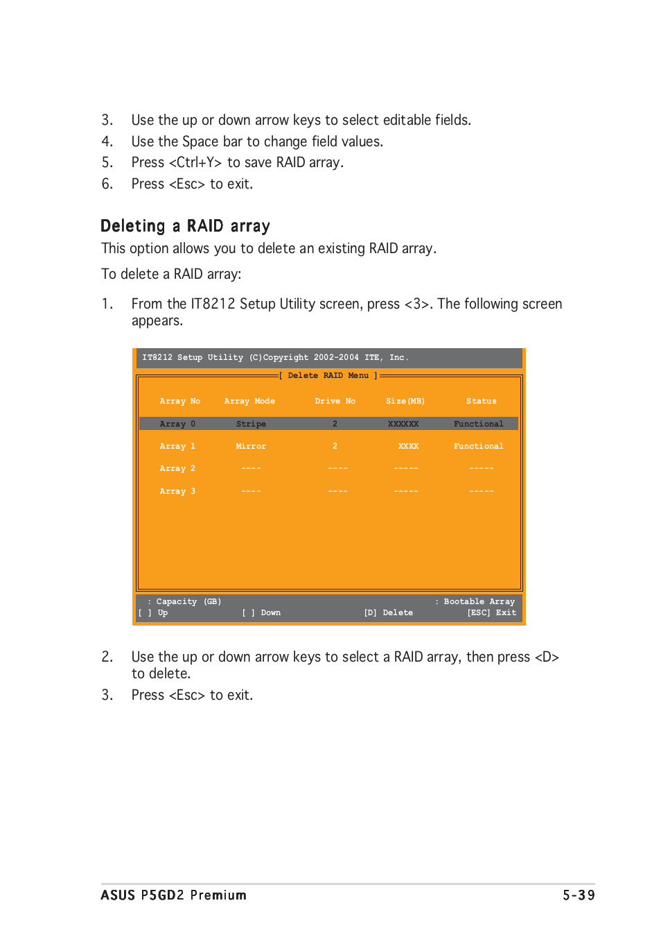 Deleting a raid array | Asus P5GD2 Premium User Manual | Page 153 / 156