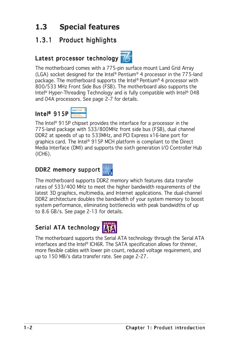 3 special features | Asus P5GD2 Premium User Manual | Page 18 / 156