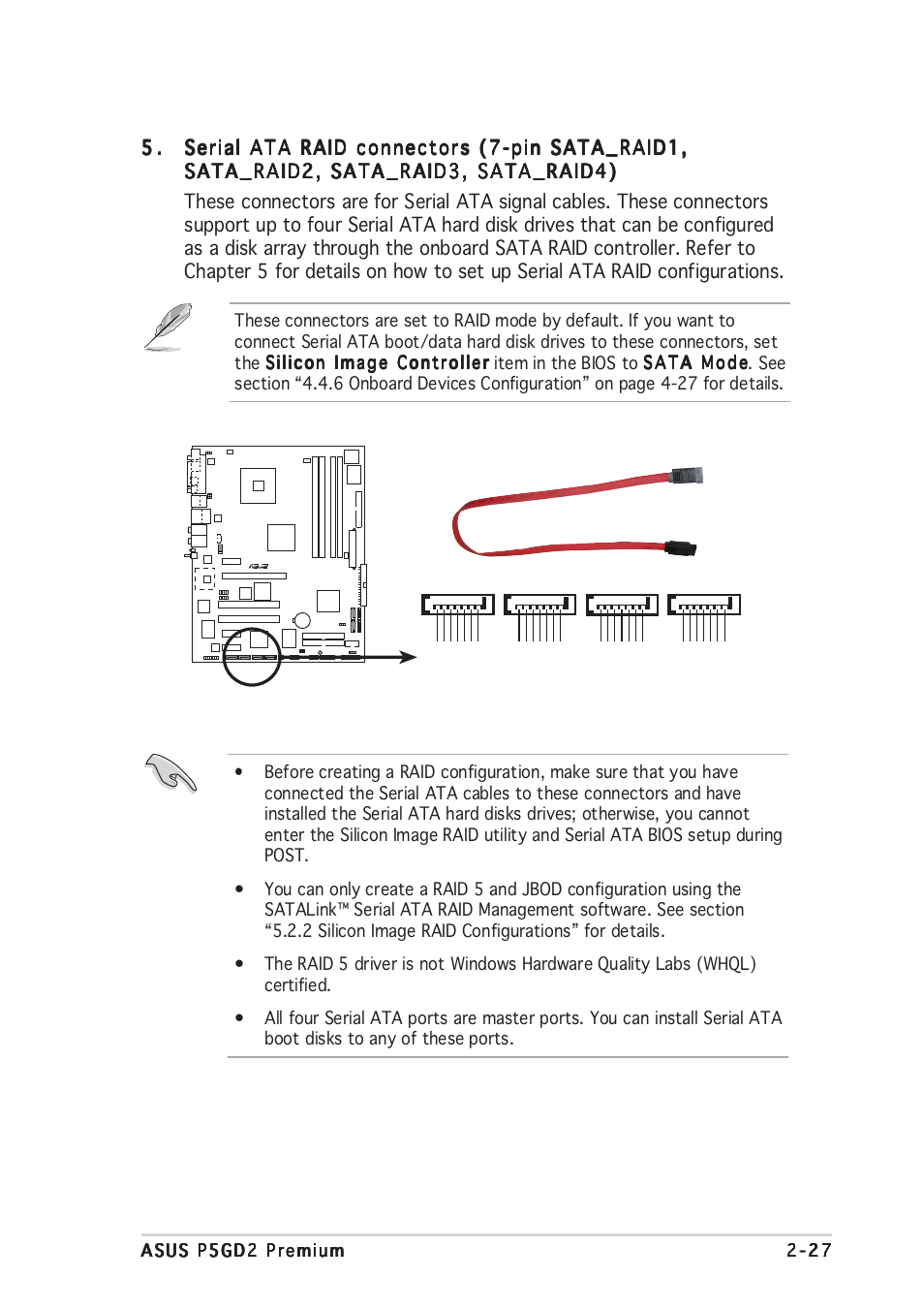 P5gd2 premium sata raid connectors | Asus P5GD2 Premium User Manual | Page 51 / 156