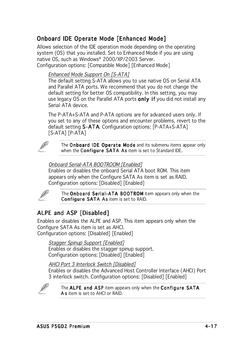 Alpe and asp [disabled, Onboard ide operate mode [enhanced mode | Asus P5GD2 Premium User Manual | Page 87 / 156