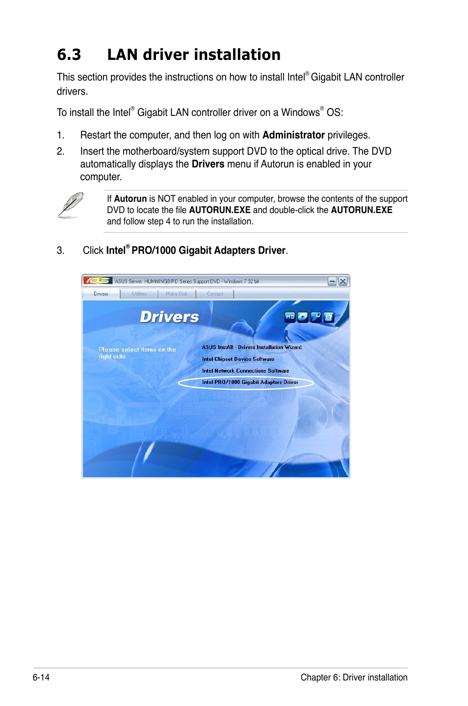 3 lan driver installation, Lan driver installation -14 | Asus Hummingbird User Manual | Page 100 / 112