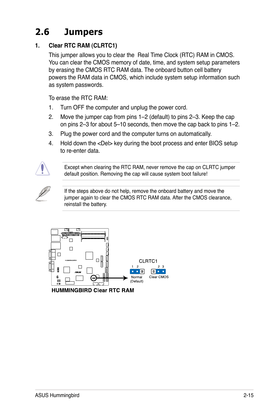 6 jumpers, Jumpers -15 | Asus Hummingbird User Manual | Page 31 / 112