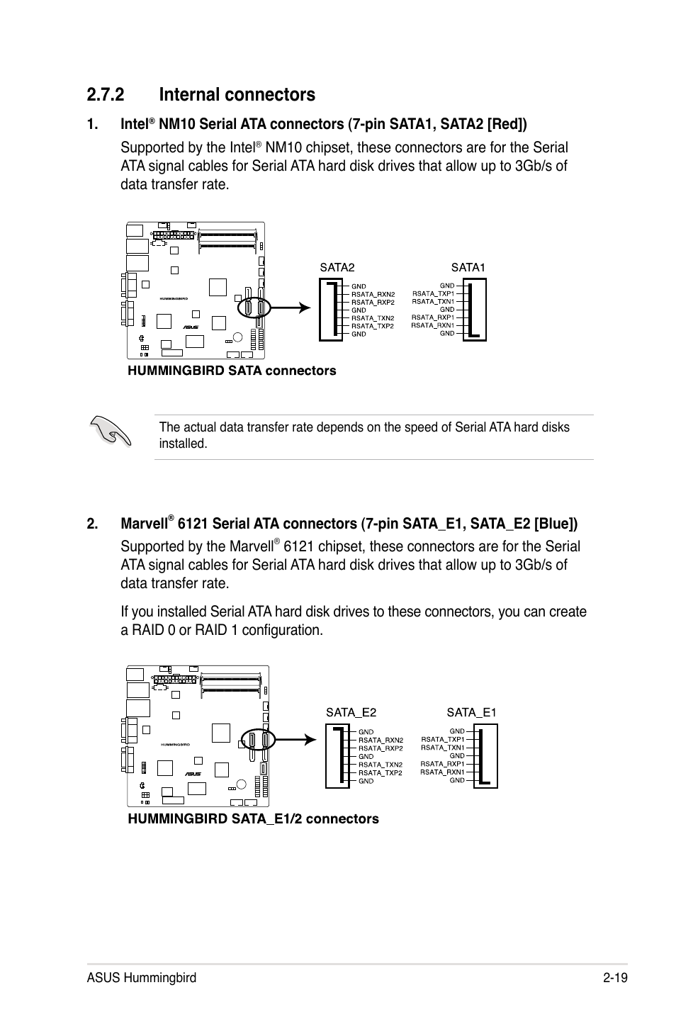 2 internal connectors, Internal connectors -19 | Asus Hummingbird User Manual | Page 35 / 112