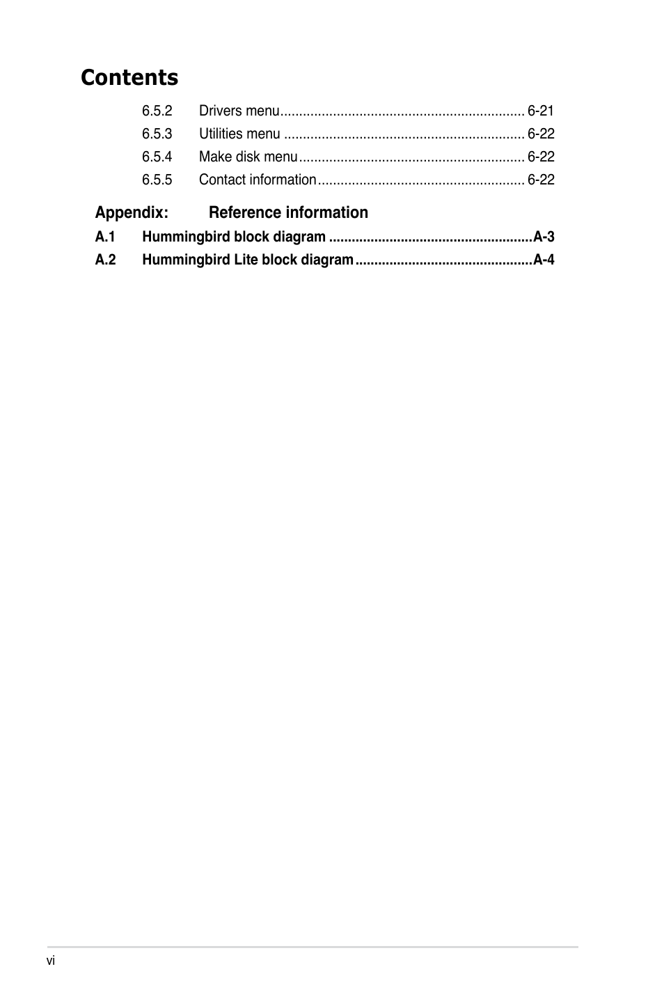 Asus Hummingbird User Manual | Page 6 / 112