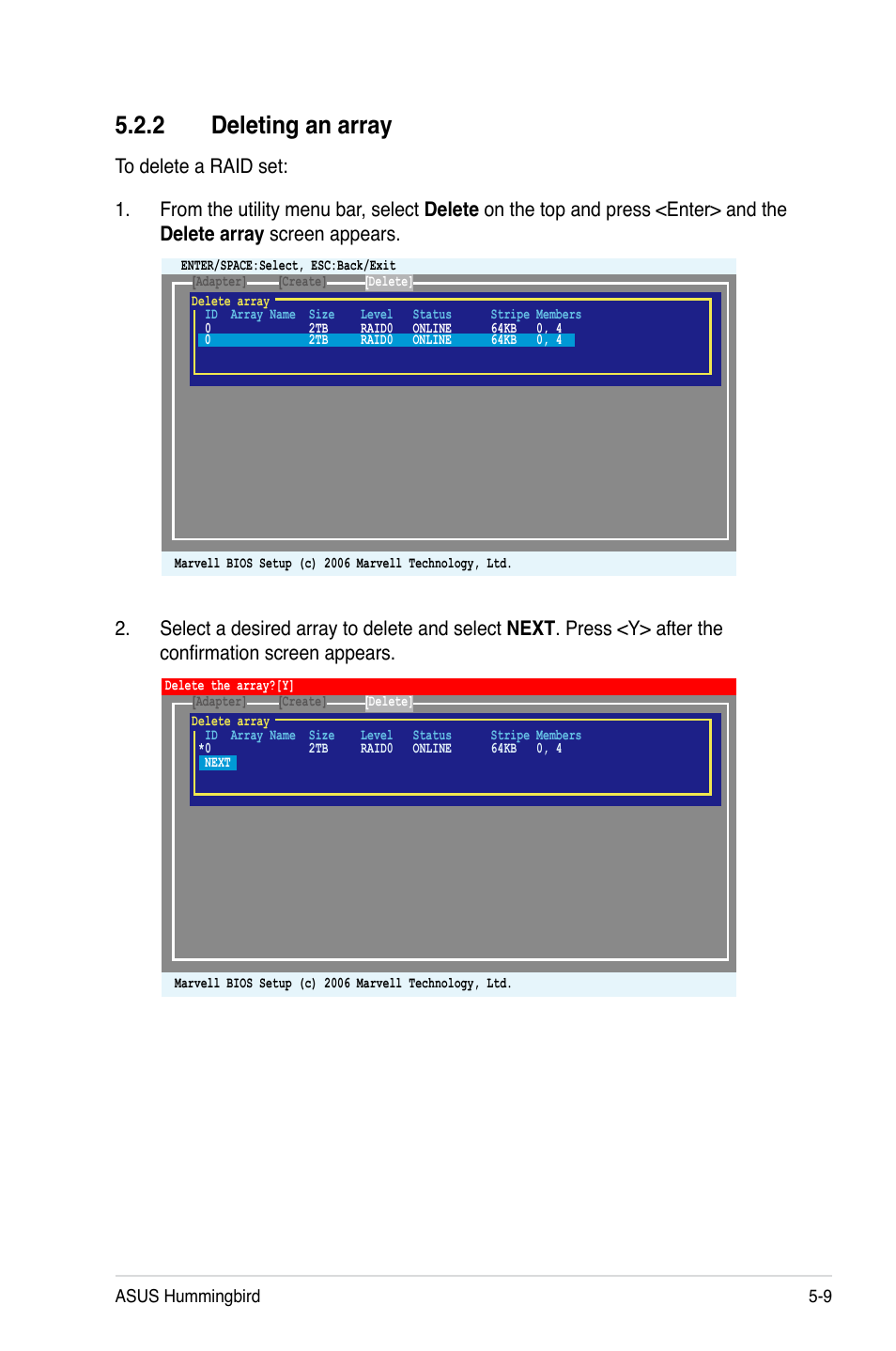 2 deleting an array, Deleting an array -9 | Asus Hummingbird User Manual | Page 85 / 112