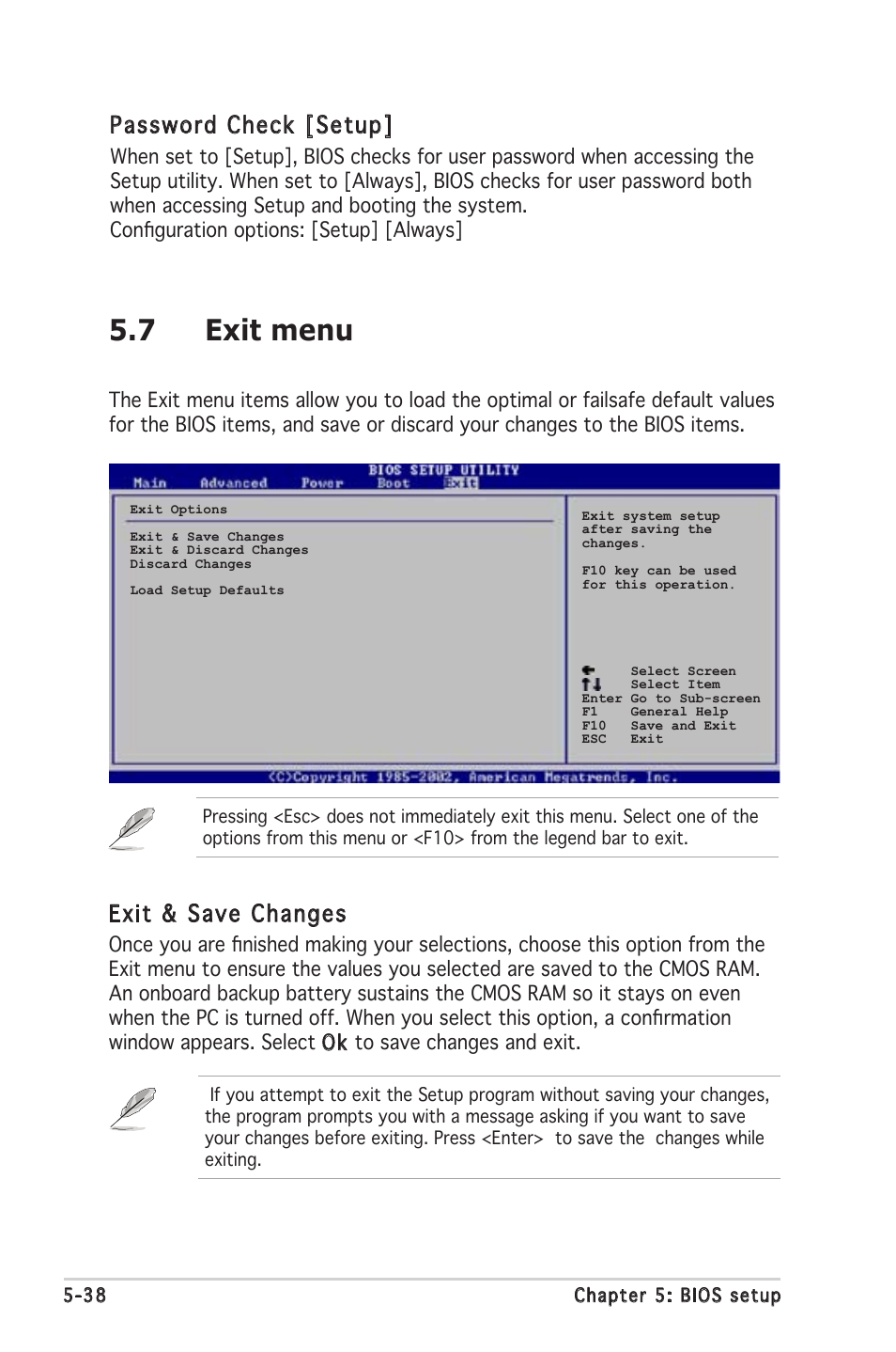 7 exit menu, Password check [setup, Exit & save changes | Asus V2-PH1 User Manual | Page 102 / 104