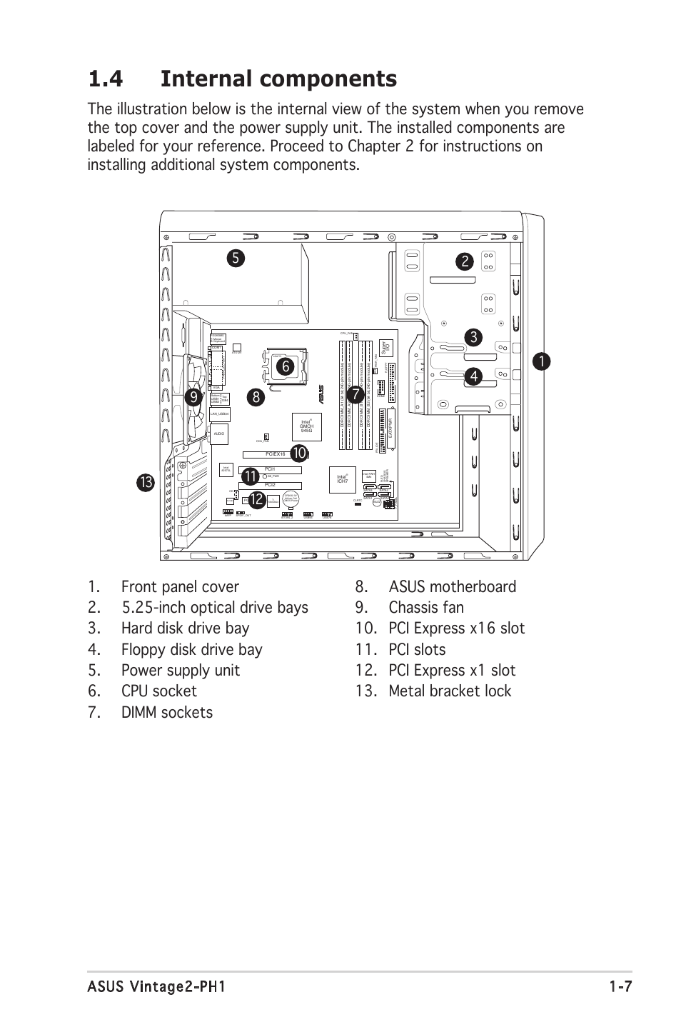 4 internal components, 7 asus vintage2-ph1 | Asus V2-PH1 User Manual | Page 17 / 104