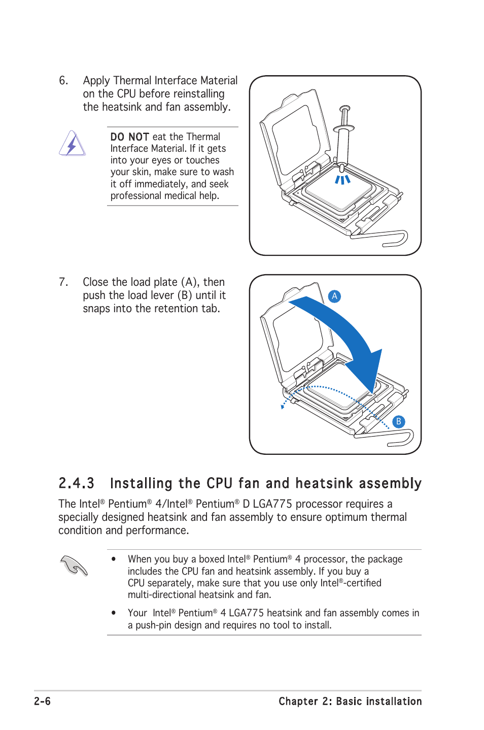 3 installing the cpu fan and heatsink assembly | Asus V2-PH1 User Manual | Page 24 / 104