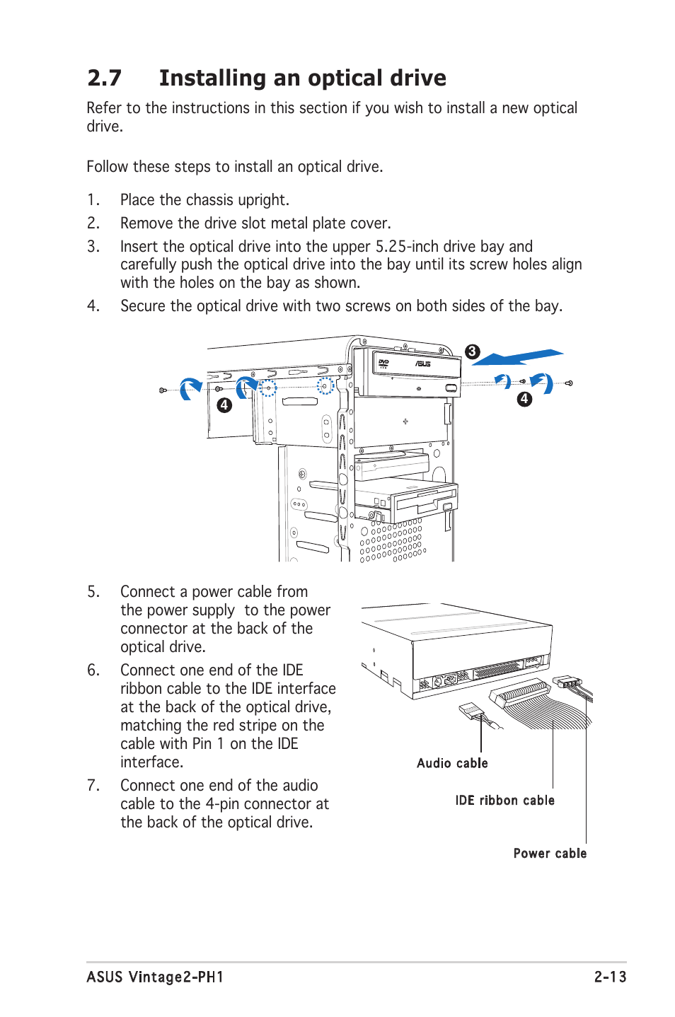 7 installing an optical drive | Asus V2-PH1 User Manual | Page 31 / 104