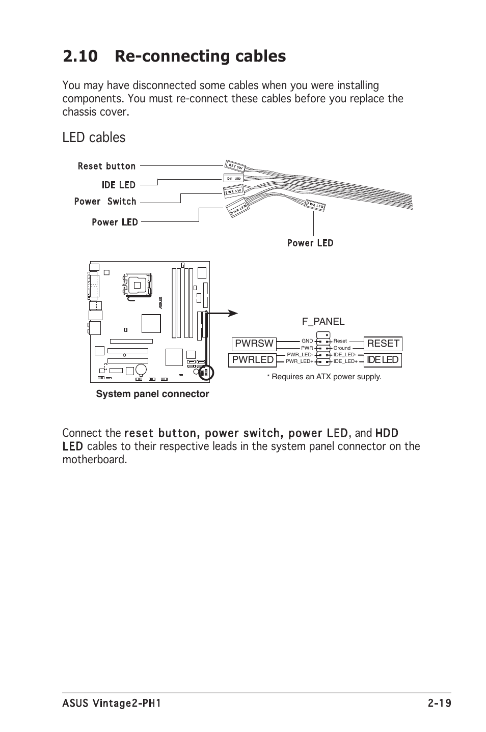 10 re-connecting cables, Led cables | Asus V2-PH1 User Manual | Page 37 / 104