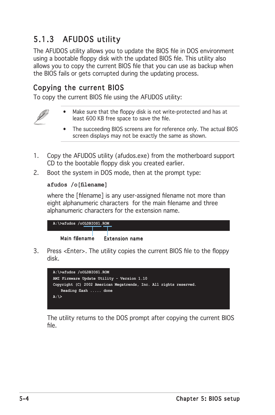 3 afudos utility, Copying the current bios | Asus V2-PH1 User Manual | Page 68 / 104