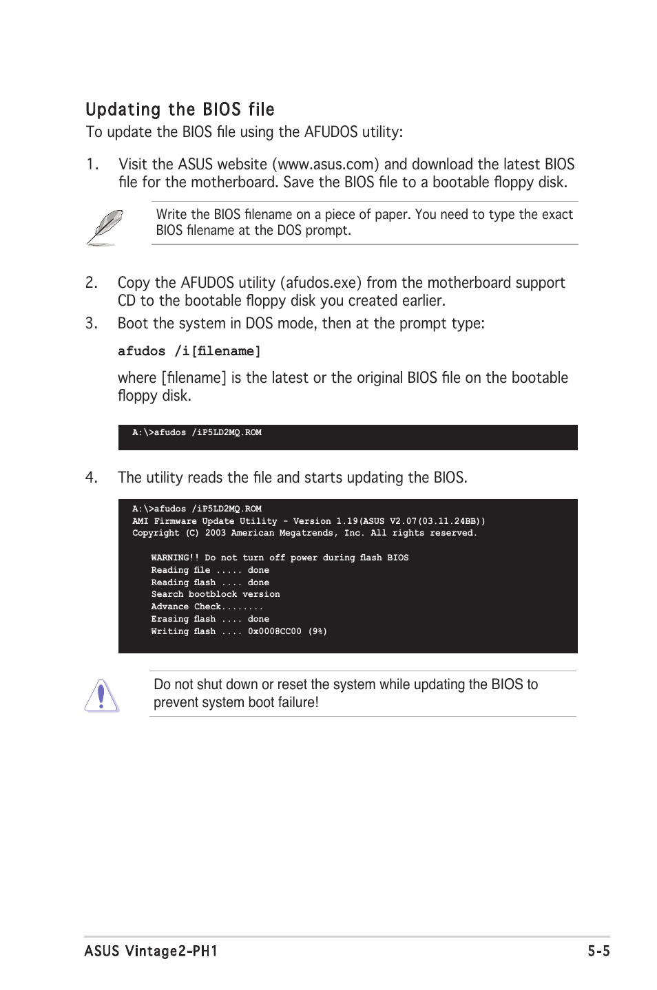 Updating the bios file | Asus V2-PH1 User Manual | Page 69 / 104