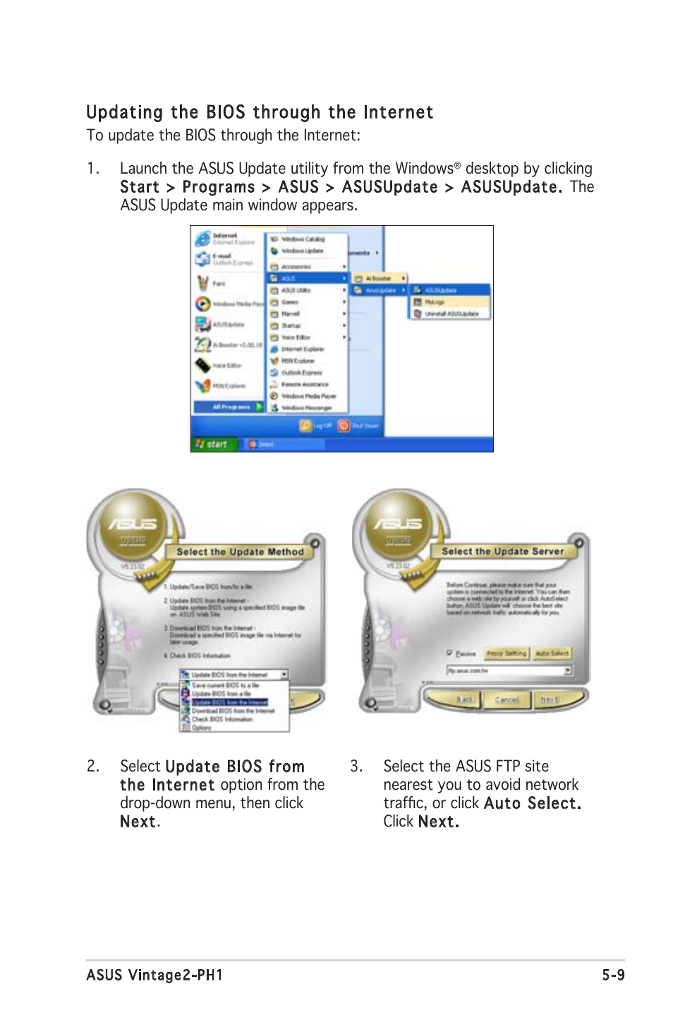 Updating the bios through the internet | Asus V2-PH1 User Manual | Page 73 / 104