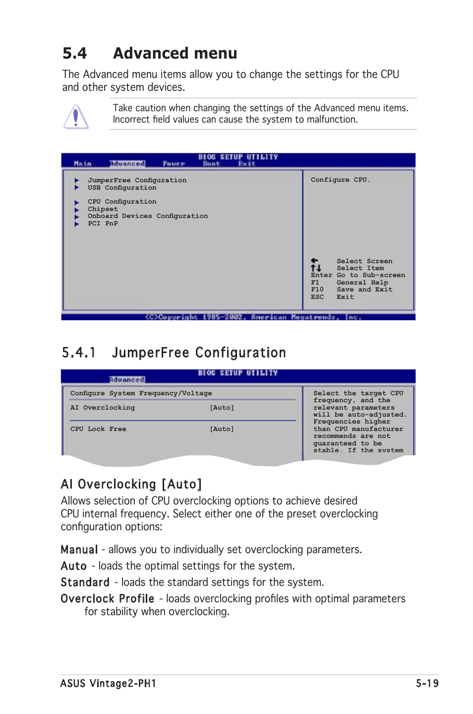 4 advanced menu, 1 jumperfree configuration, Ai overclocking [auto | Asus V2-PH1 User Manual | Page 83 / 104