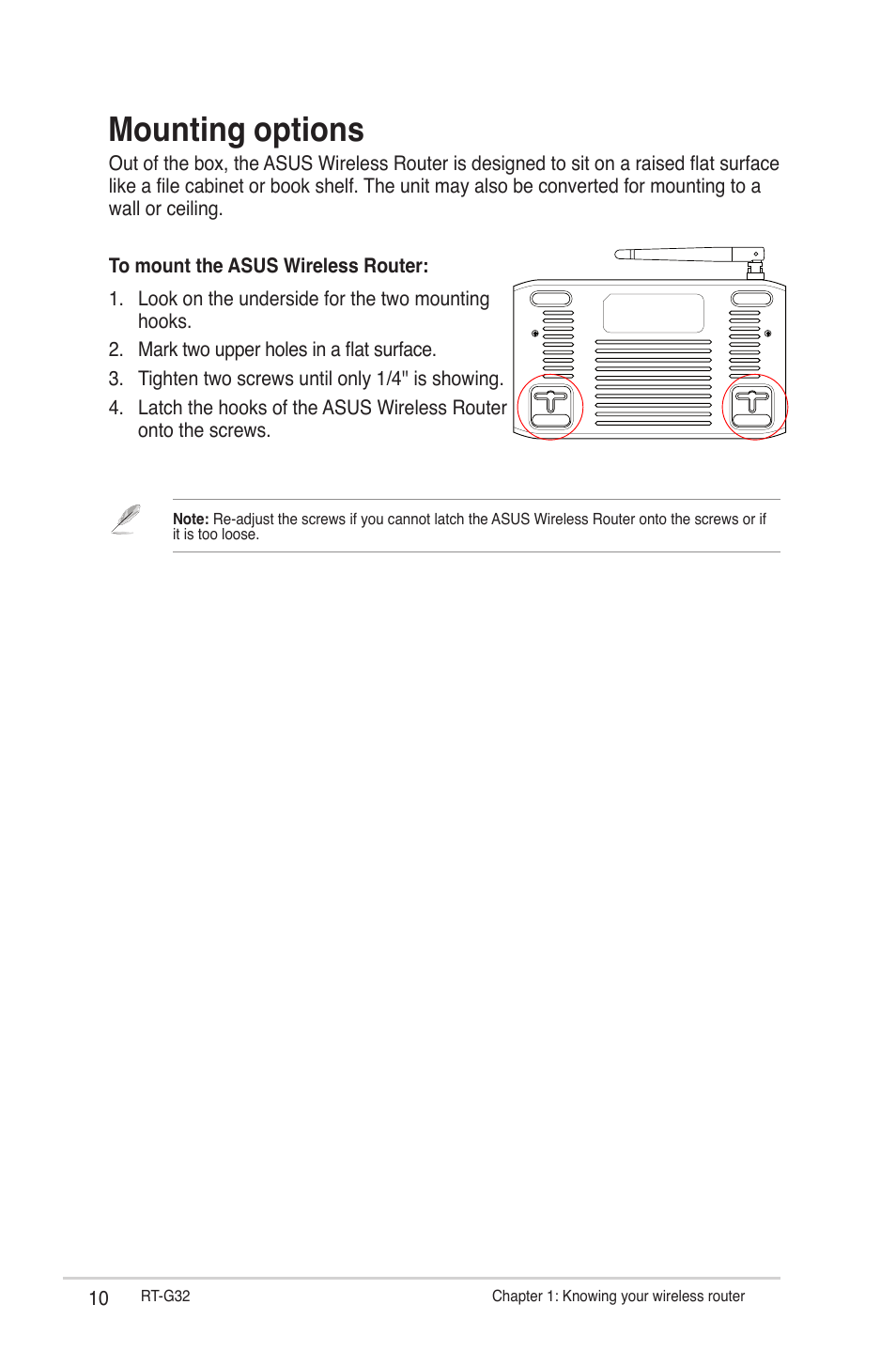 Mounting options | Asus RT-G32 User Manual | Page 10 / 44