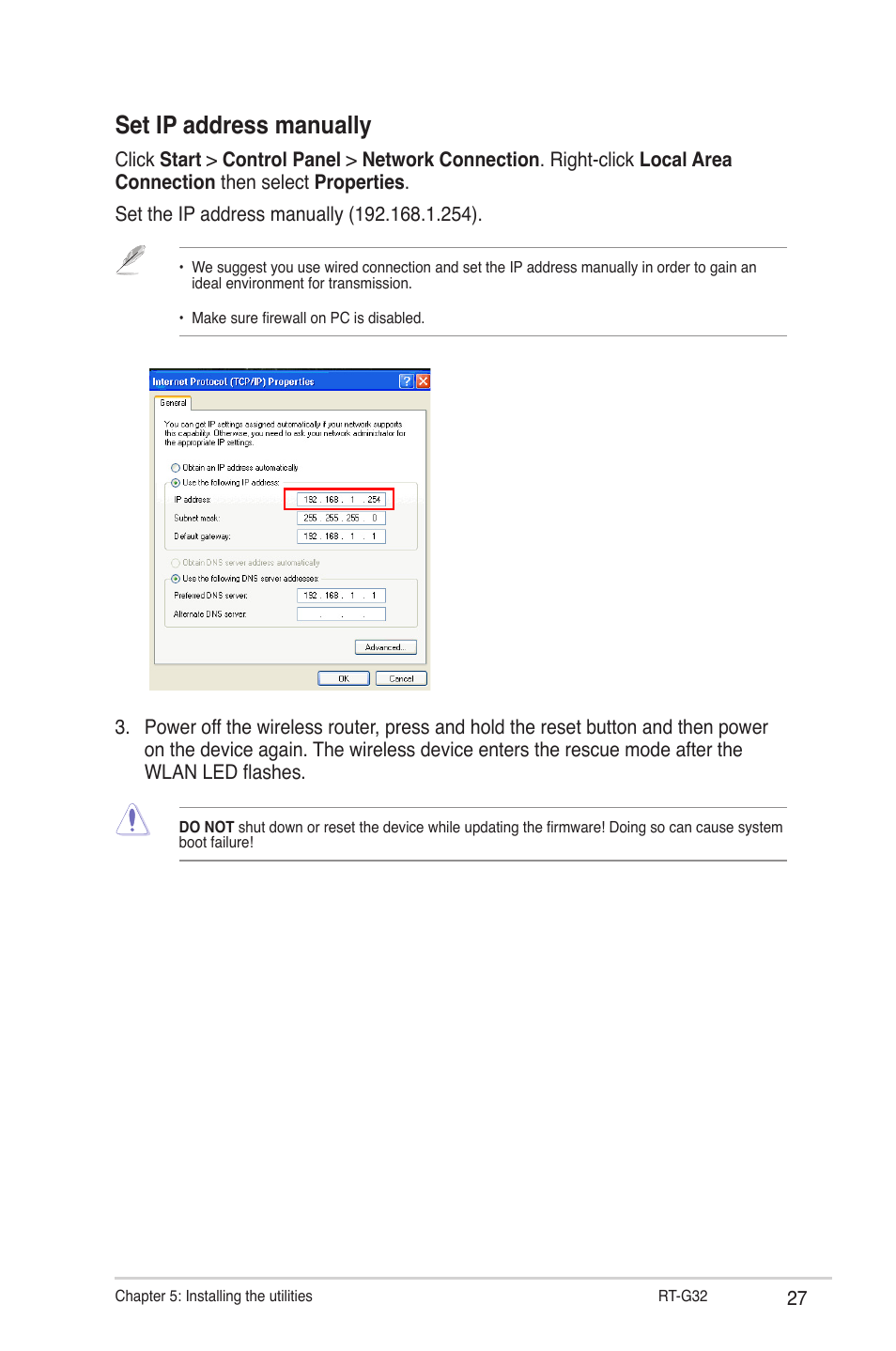 Set ip address manually | Asus RT-G32 User Manual | Page 27 / 44