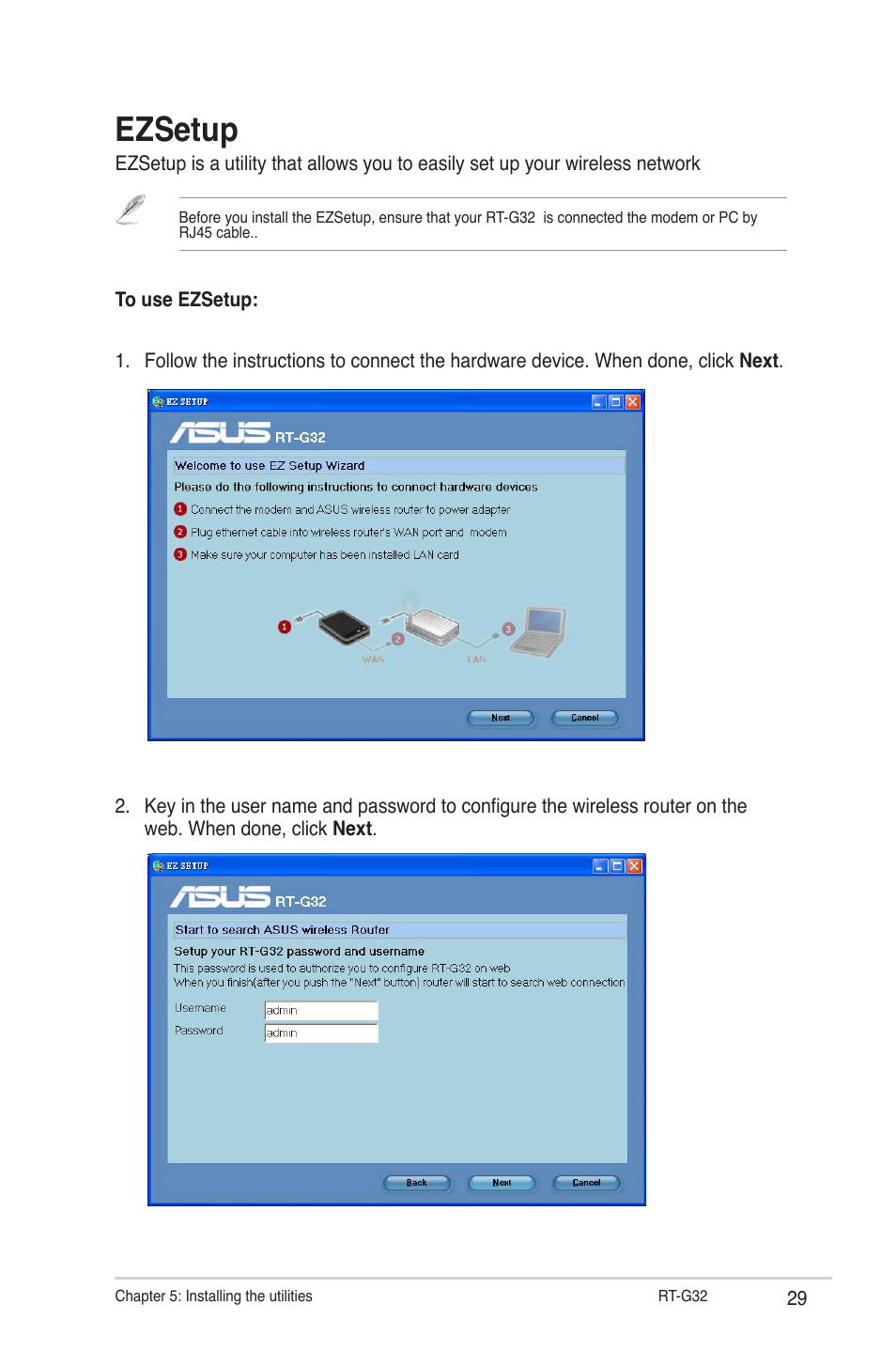 Ezsetup | Asus RT-G32 User Manual | Page 29 / 44