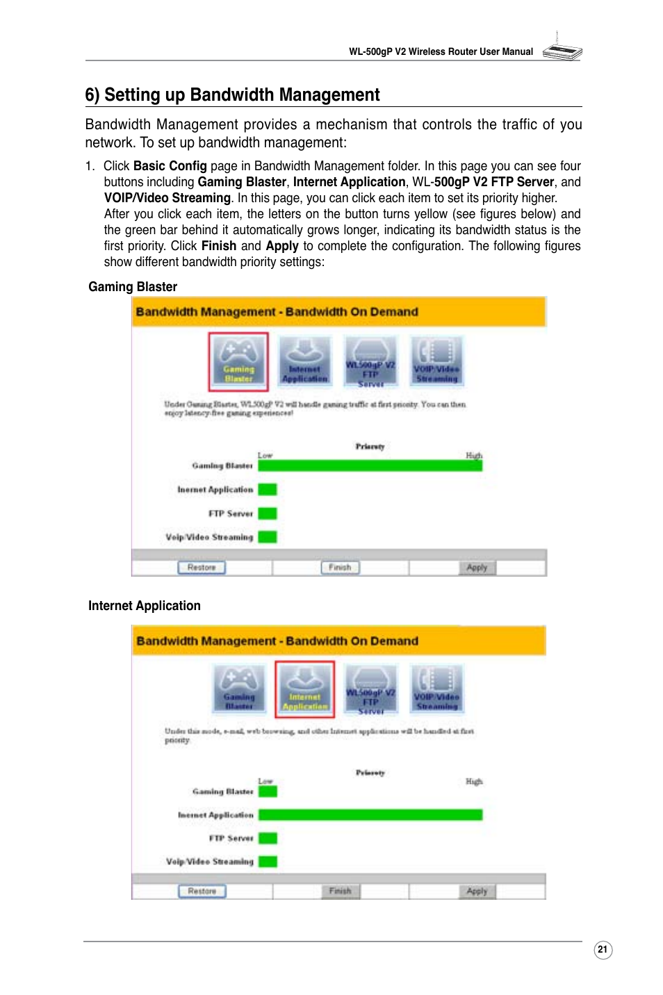 6) setting up bandwidth management | Asus WL-500gP V2 User Manual | Page 24 / 55